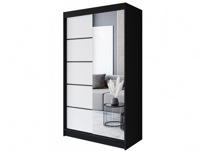 Szafa przesuwna Prim III 120 czarny/biały mat z lustrem - widok ogólny