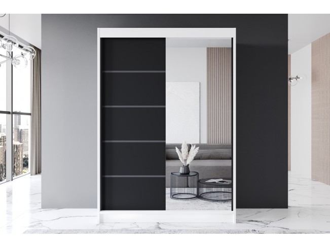 Szafa przesuwna Prim III biały/czarny mat 150 cm