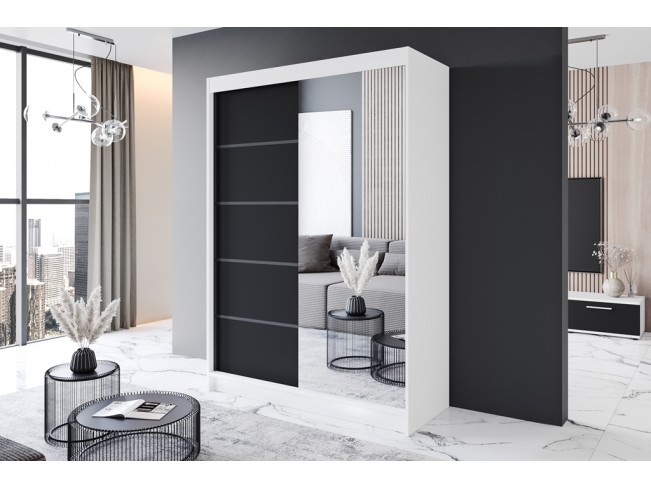 Szafa przesuwna Prim III biały/czarny mat 150 cm