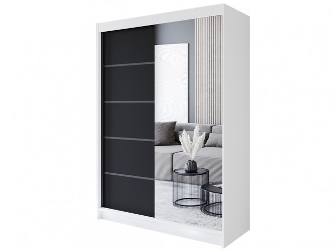 Szafa przesuwna Prim III 150 biały/czarny mat - widok z przodu