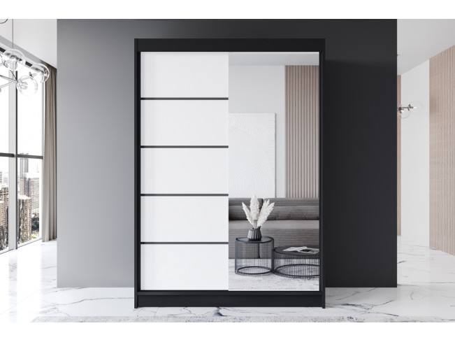 Szafa przesuwna Prim III czarny/biały mat 150 cm