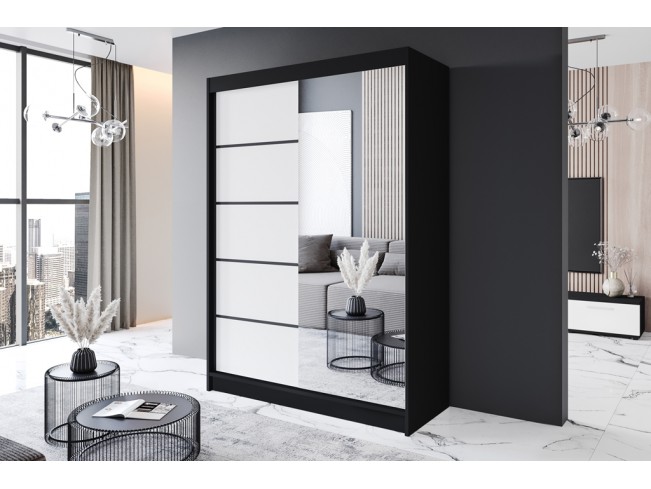 Szafa przesuwna Prim III czarny/biały mat 150 cm