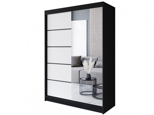 Szafa przesuwna Prim III 150 czarny/biały mat - widok z przodu