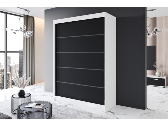 Szafa przesuwna Prim IV biały/czarny mat 150 cm