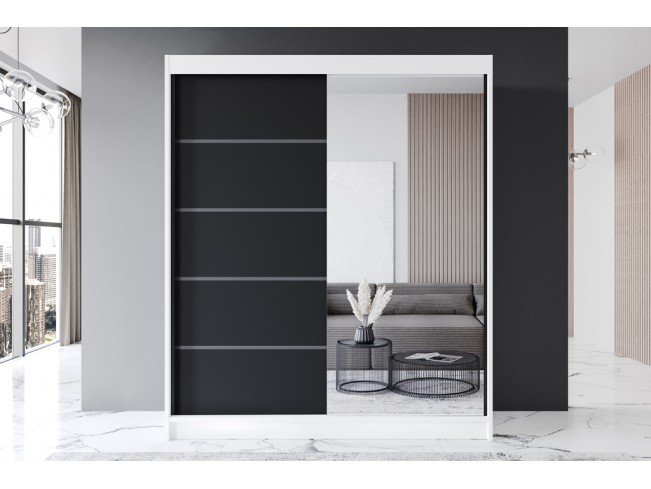 Szafa przesuwna Prim III biały/czarny mat 180 cm