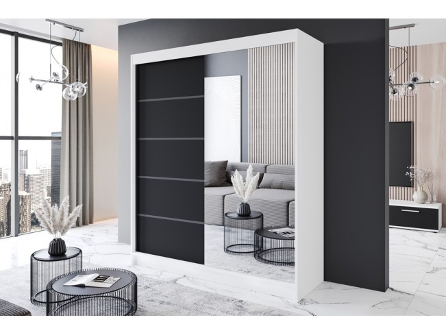 Szafa przesuwna Prim III biały/czarny mat 180 cm