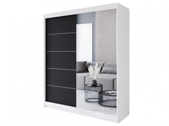 Szafa przesuwna Prim III 180 biały/czarny mat - widok z przodu