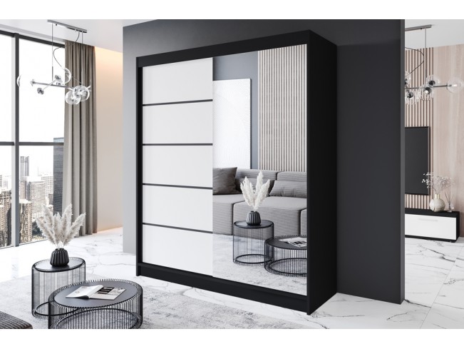 Szafa przesuwna Prim III czarny/biały mat 180 cm