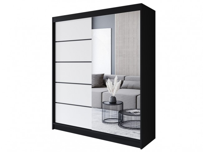 Szafa przesuwna Prim III 180 czarny/biały mat - widok z przodu