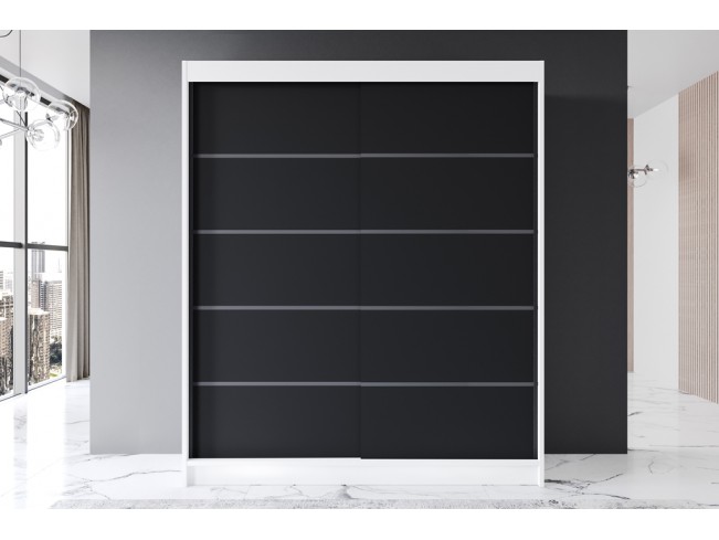 Szafa przesuwna Prim IV biały/czarny mat 180 cm