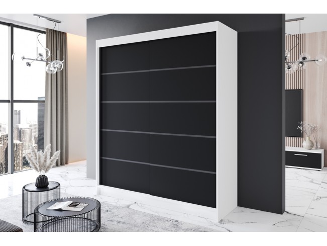 Szafa przesuwna Prim IV biały/czarny mat 180 cm