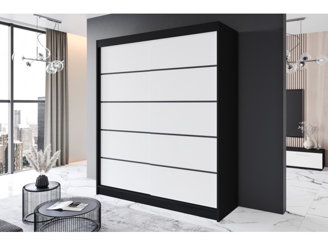 Szafa przesuwna Prim IV czarny/biały mat 180 cm
