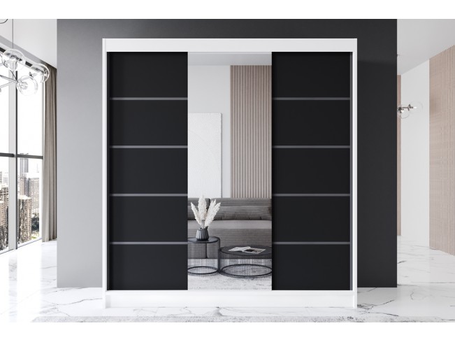 Szafa przesuwna Rimi VI biały/czarny mat 200 cm