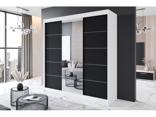 Szafa przesuwna Rimi VI biały/czarny mat 200 cm