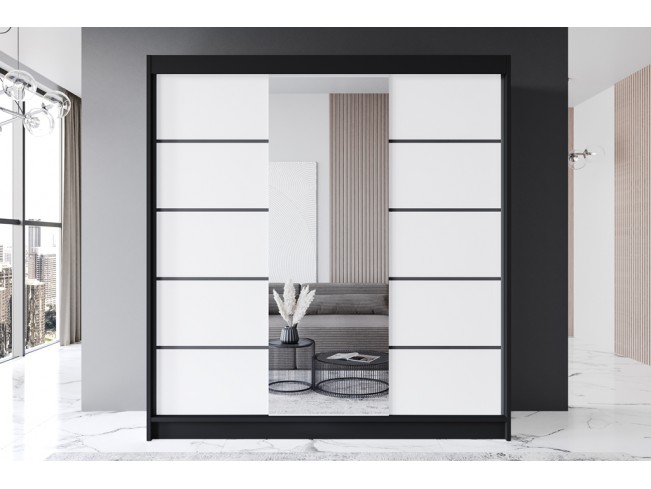 Szafa przesuwna Rimi VI czarny/biały mat 200 cm