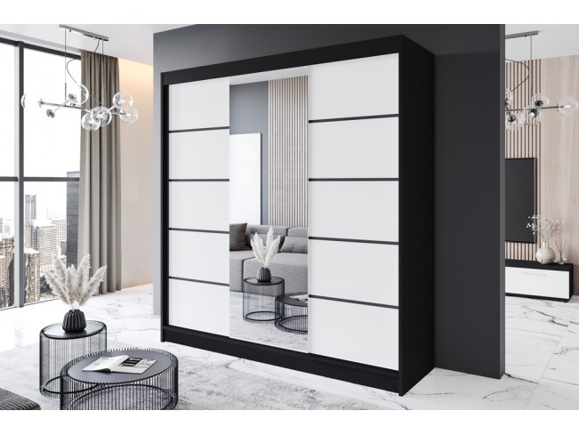 Szafa przesuwna Rimi VI czarny/biały mat 200 cm