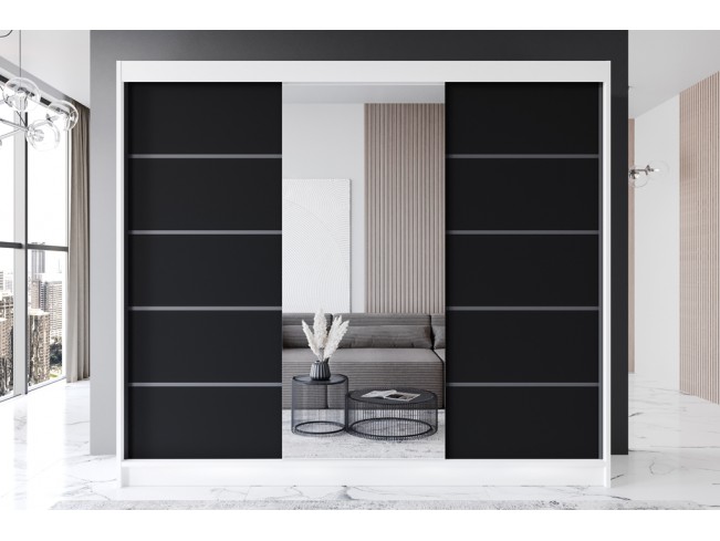 Szafa przesuwna Rimi VI biały/czarny mat 250 cm