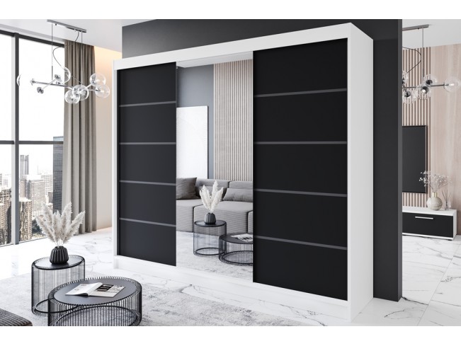 Szafa przesuwna Rimi VI biały/czarny mat 250 cm