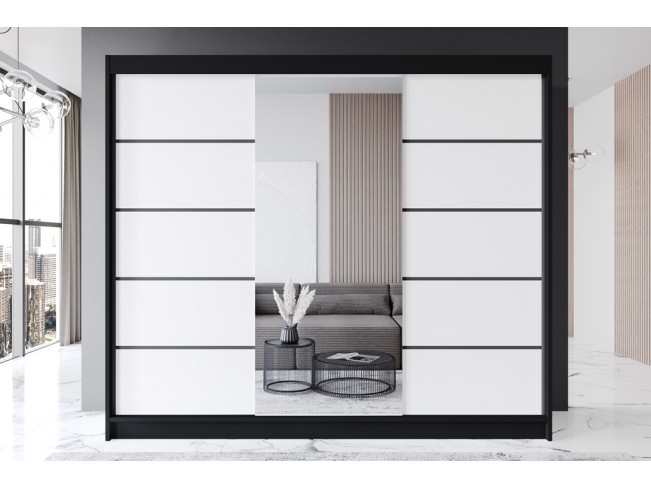 Szafa przesuwna Rimi VI czarny/biały mat 250 cm