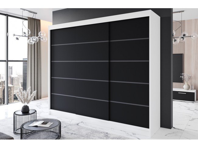 Szafa przesuwna Rimi VII biały/czarny mat 250 cm