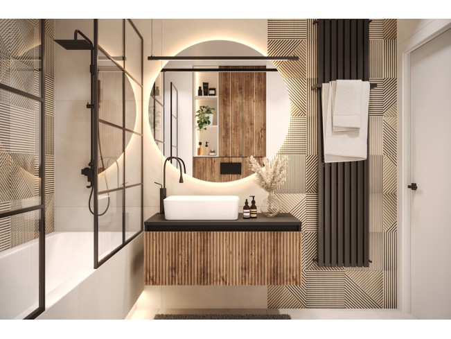 Szafka łazienkowa Wota czarny mat/dąb wotan 100 cm wisząca