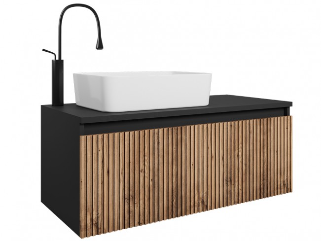 Szafka łazienkowa Wota czarny mat/dąb wotan - widok ogólny