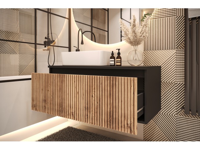 Szafka łazienkowa Wota czarny mat/dąb wotan 100 cm wisząca