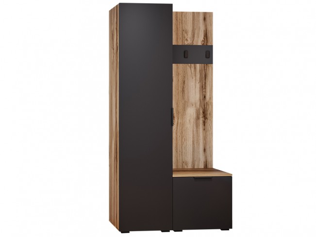 Szafa garderoba Lomi 1 czarny/dąb wotan - widok ogólny