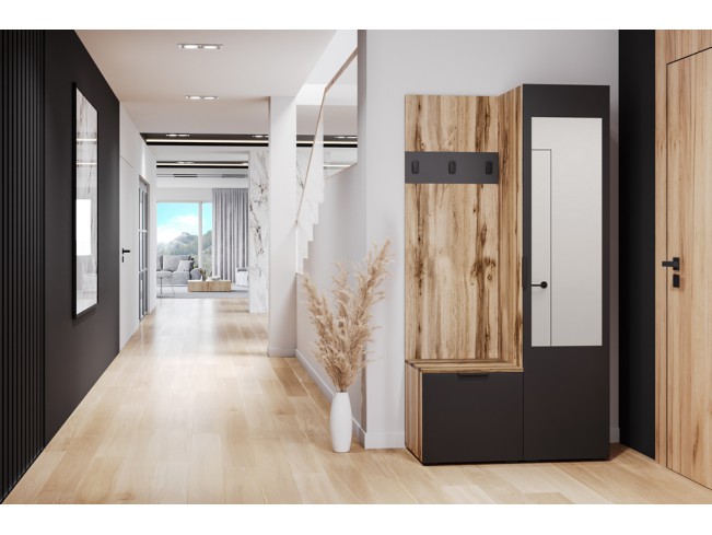 Szafa garderoba Lomi 1 z lustrem czarny/dąb wotan