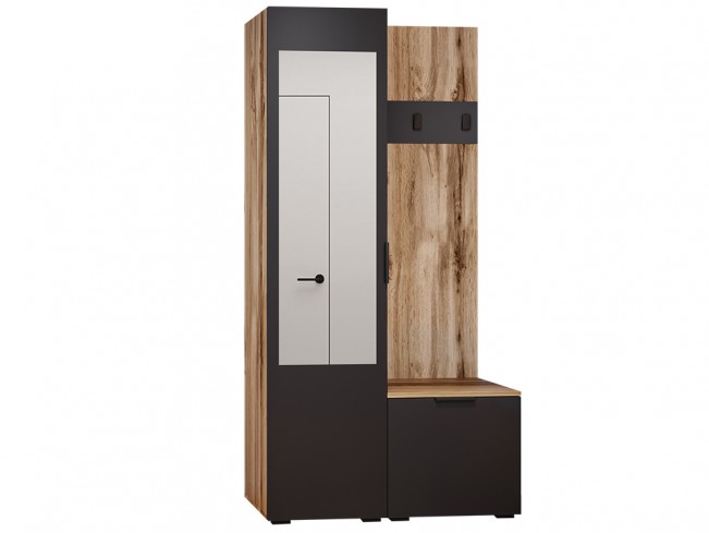 Szafa garderoba Lomi 1 z lustrem czarny/dąb wotan - widok ogólny