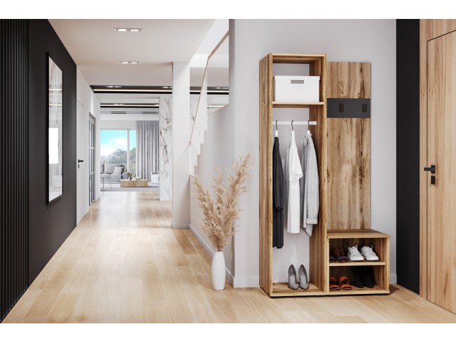 Szafa garderoba Lomi 1 z lustrem czarny/dąb wotan