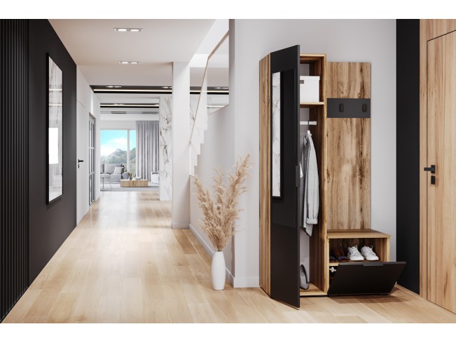 Szafa garderoba Lomi 1 z lustrem czarny/dąb wotan