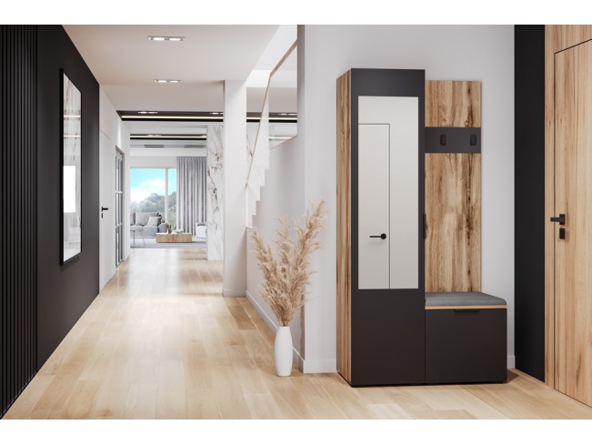 Szafa garderoba Lomi 2 z lustrem czarny/dąb wotan