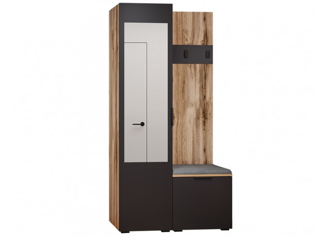 Szafa garderoba Lomi 2 z lustrem czarny/dąb wotan - widok ogólny