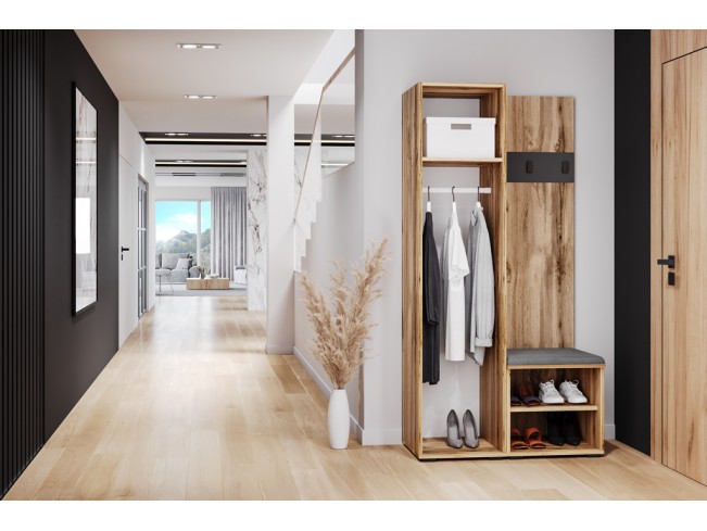 Szafa garderoba Lomi 2 z lustrem czarny/dąb wotan