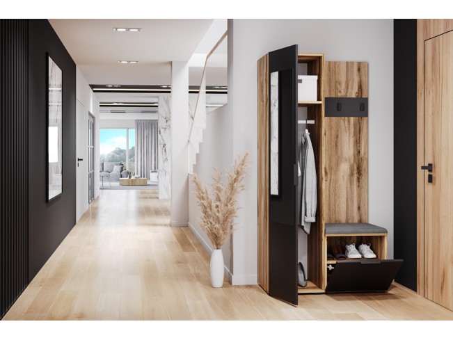 Szafa garderoba Lomi 2 z lustrem czarny/dąb wotan