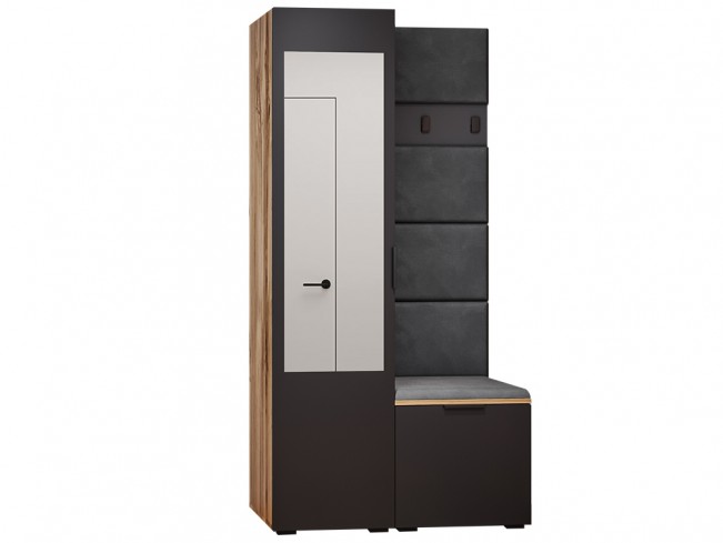 Szafa garderoba Lomi 3 z lustrem czarny/dąb wotan - widok ogólny