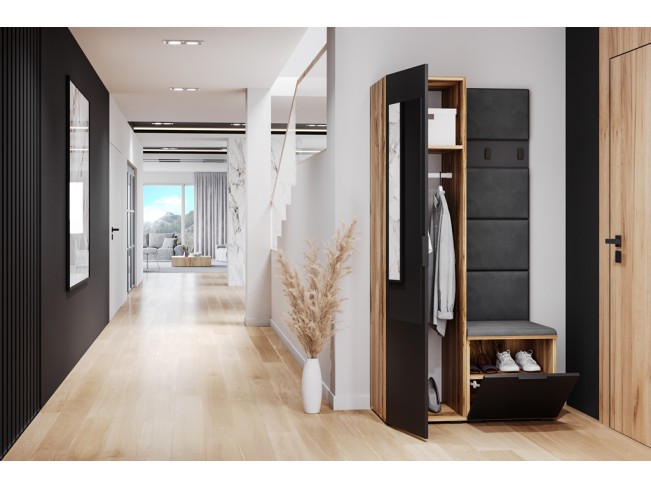 Szafa garderoba Lomi 3 z lustrem czarny/dąb wotan