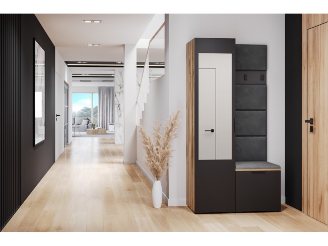 Szafa garderoba Lomi 3 z lustrem czarny/dąb wotan