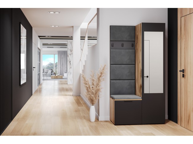 Szafa garderoba Lomi 3 z lustrem czarny/dąb wotan