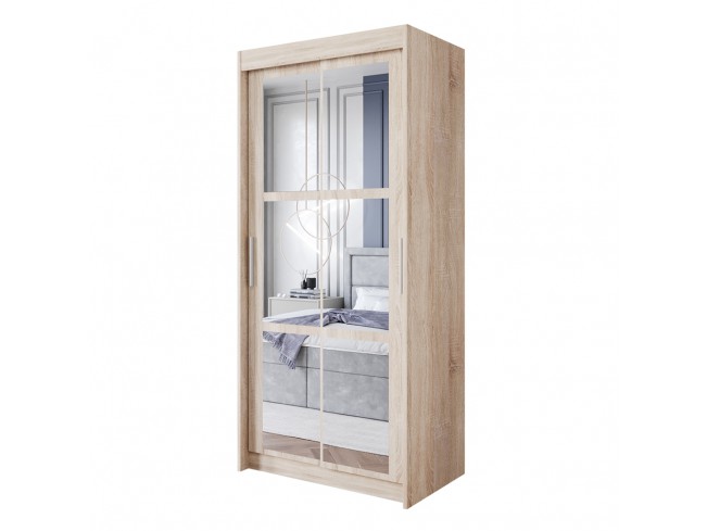 Szafa przesuwna LESO 2 100 sonoma z lustrem - widok ogólny