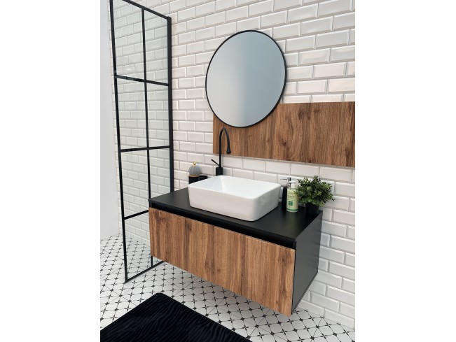 Szafka łazienkowa Wota czarny mat/dąb wotan 100 cm wisząca