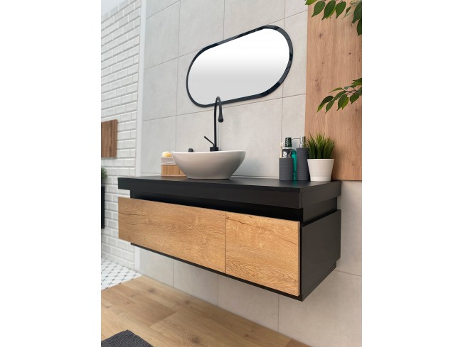 Łazienka Seli 1 czarny mat/dąb lefkas zestaw mebli wiszących