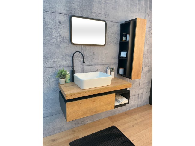 Szafka łazienkowa Koda dąb lefkas/czarny mat wisząca 100 cm