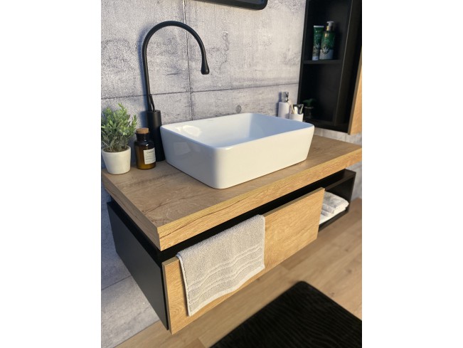 Szafka łazienkowa Koda dąb lefkas/czarny mat wisząca 100 cm