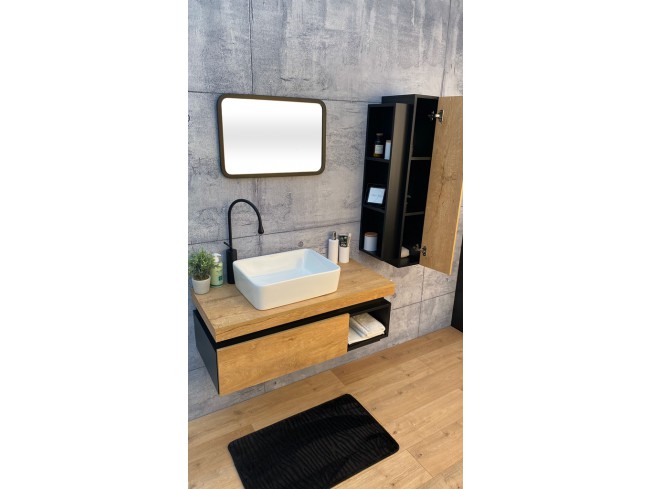 Łazienka Koda 2 dąb lefkas/czarny mat zestaw mebli wiszących