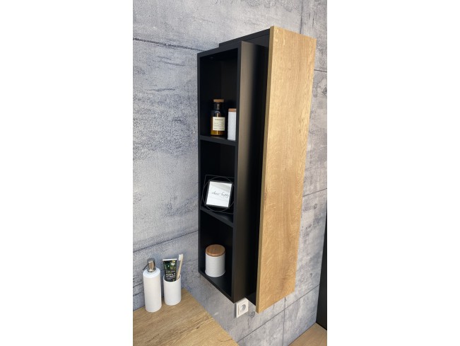 Łazienka Seli 1 czarny mat/dąb lefkas zestaw mebli wiszących