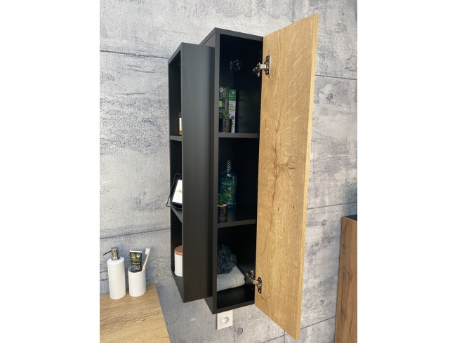 Łazienka Seli 2 czarny mat/dąb lefkas zestaw mebli wiszących