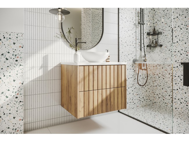 Szafka łazienkowa Ryfi złoty dąb/biały wisząca 60 cm