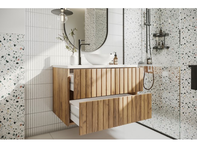 Szafka łazienkowa Ryfi złoty dąb/biały wisząca 80 cm